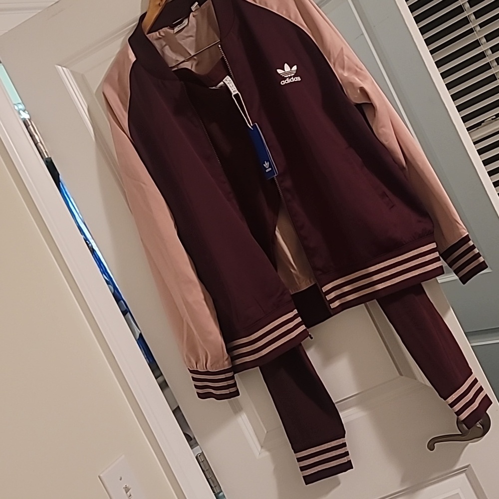Adidas Originals Jacket & Leggings Set Maroon/Blush Sz XL/L